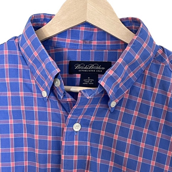 Brooks Brothers Mens Blue and Pink Plaid Button Down Shirt Size M 100% Cotton - Picture 6 of 8